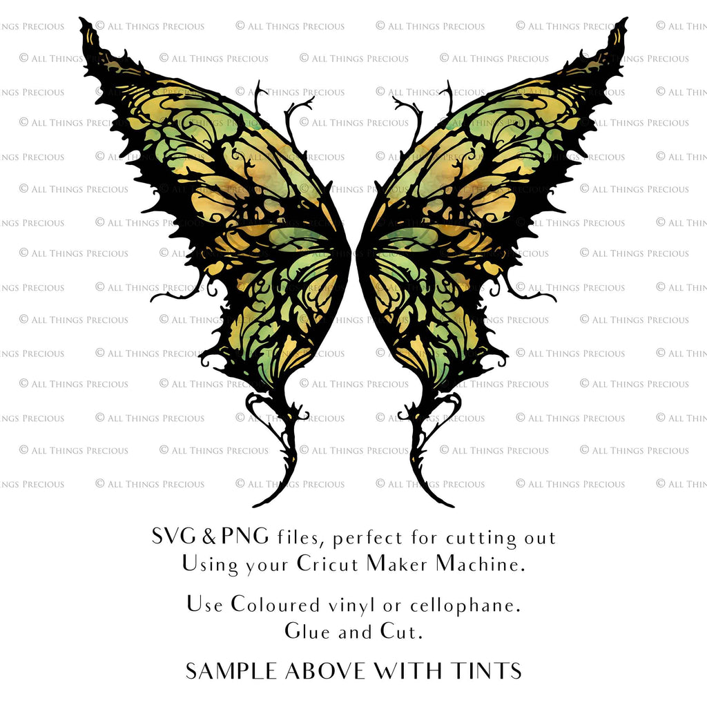 SVG & PNG Fairy Wing files for Cricut or Silhouette Cameo Cutting Machine. To create wearable fairy wings, in adult or children sizes. Use this graphic design for Halloween Costumes, Fantasy or Cosplay or photography. Use as prints in weddings, engagements or baby shower invitations. for you to cut and assemble.