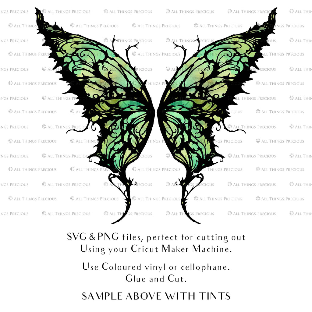 SVG & PNG Fairy Wing files for Cricut or Silhouette Cameo Cutting Machine. To create wearable fairy wings, in adult or children sizes. Use this graphic design for Halloween Costumes, Fantasy or Cosplay or photography. Use as prints in weddings, engagements or baby shower invitations. for you to cut and assemble.