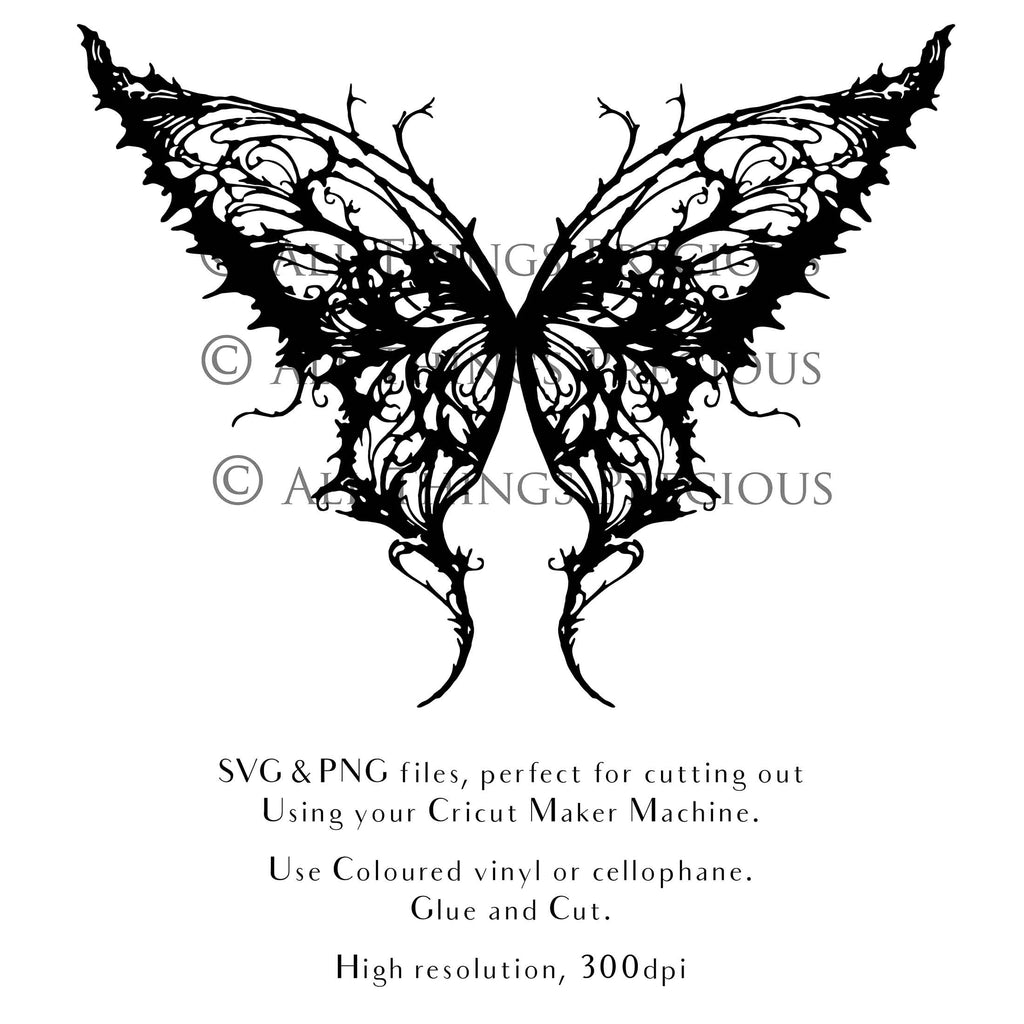 SVG & PNG Fairy Wing files for Cricut or Silhouette Cameo Cutting Machine. To create wearable fairy wings, in adult or children sizes. Use this graphic design for Halloween Costumes, Fantasy or Cosplay or photography. Use as prints in weddings, engagements or baby shower invitations. for you to cut and assemble.