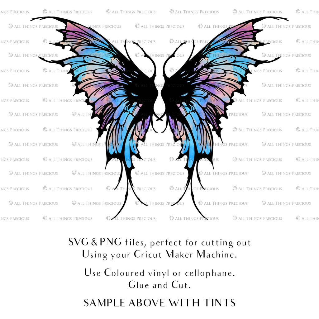 SVG & PNG Fairy/Angel Wing files for Cricut, Silhouette Cameo and other Cutting Machines. Create wearable fairy wings, all sizes. Perfect for Halloween Costumes, Fantasy, Cosplay, Photography. Prints, Wedding, Engagement, Baby Shower invitations, Sublimation Printing, Clip Art and more. Cut and assemble. ATP Textures.