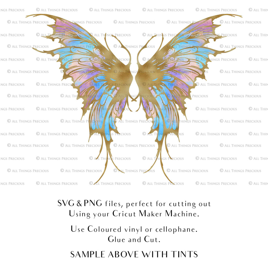 SVG & PNG Fairy Wing files for Cricut or Silhouette Cameo Cutting Machine. To create wearable fairy wings, in adult or children sizes. Use this graphic design for Halloween Costumes, Fantasy or Cosplay or photography. Use as prints in weddings, engagements or baby shower invitations. for you to cut and assemble.