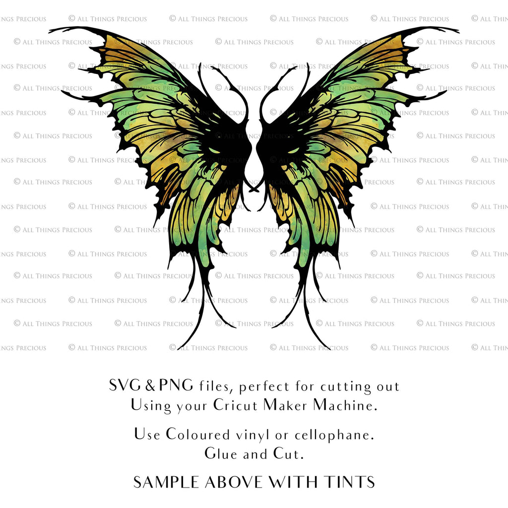 SVG & PNG Fairy Wing files for Cricut or Silhouette Cameo Cutting Machine. To create wearable fairy wings, in adult or children sizes. Use this graphic design for Halloween Costumes, Fantasy or Cosplay or photography. Use as prints in weddings, engagements or baby shower invitations. for you to cut and assemble.