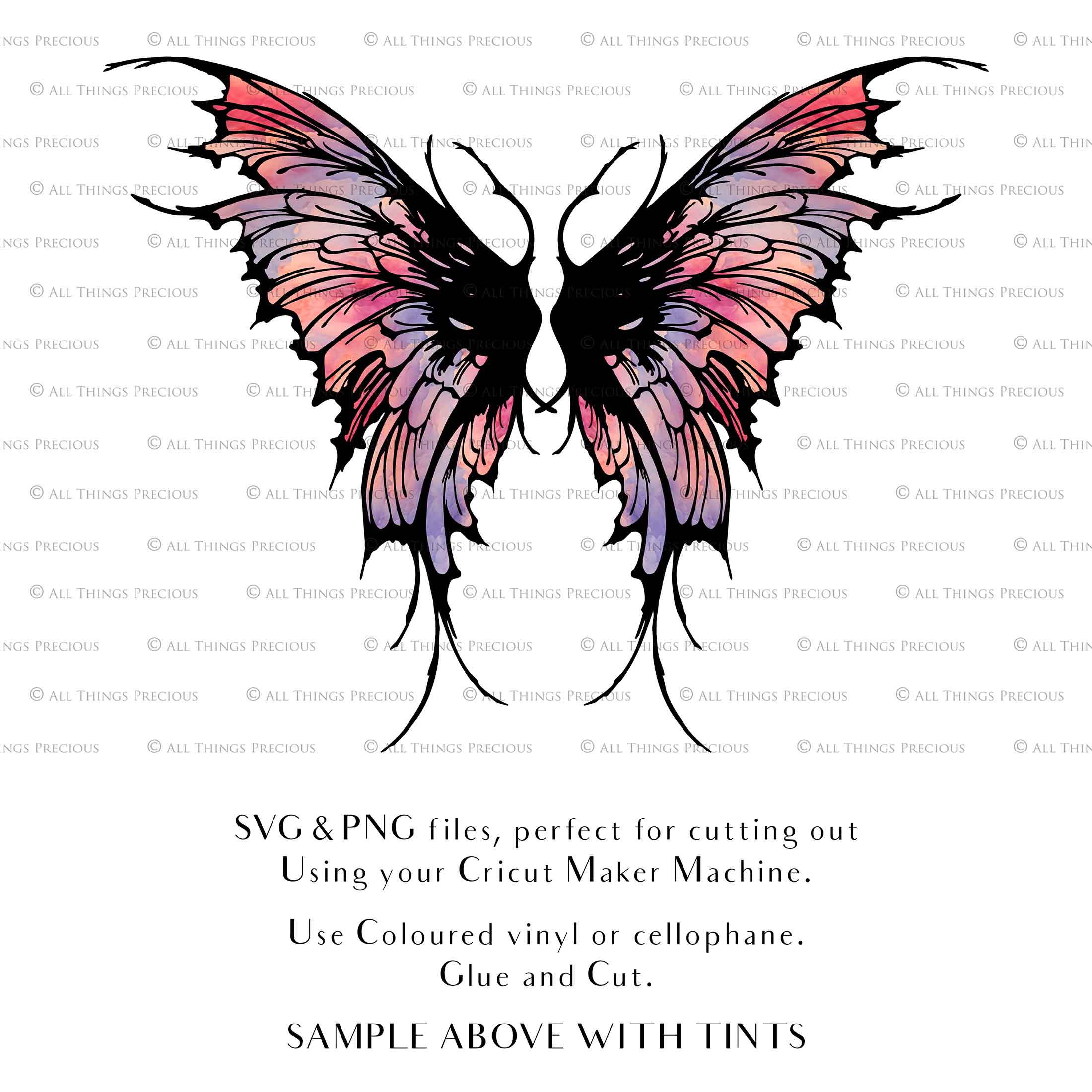 SVG & PNG Fairy/Angel Wing files for Cricut, Silhouette Cameo and other Cutting Machines. Create wearable fairy wings, all sizes. Perfect for Halloween Costumes, Fantasy, Cosplay, Photography. Prints, Wedding, Engagement, Baby Shower invitations, Sublimation Printing, Clip Art and more. Cut and assemble. ATP Textures.