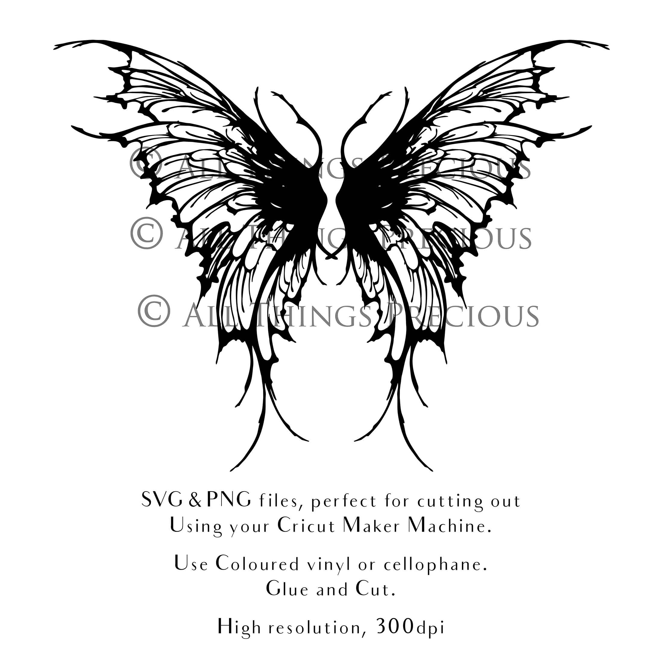 SVG & PNG Fairy Wing files for Cricut or Silhouette Cameo Cutting Machine. To create wearable fairy wings, in adult or children sizes. Use this graphic design for Halloween Costumes, Fantasy or Cosplay or photography. Use as prints in weddings, engagements or baby shower invitations. for you to cut and assemble.