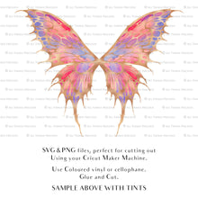 Load image into Gallery viewer, SVG, PNG Clipart, Fairy Wings, for Cricut and Silhouette Machine. Cut out and make your own real fairy wings. For Costumes, Halloween, Cosplay Wings, Adult Wings, Child size wings. Use them for Wedding invitations, sublimation print  or decorations.
