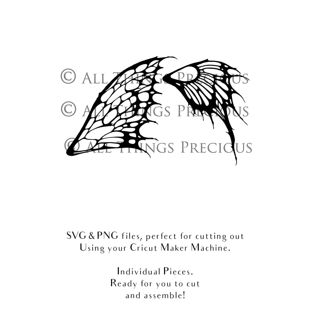 SVG & PNG Fairy/Angel Wing files for Cricut, Silhouette Cameo and other Cutting Machines. Create wearable fairy wings, all sizes. Perfect for Halloween Costumes, Fantasy, Cosplay, Photography. Prints, Wedding, Engagement, Baby Shower invitations, Sublimation Printing, Clip Art and more. Cut and assemble. ATP Textures.