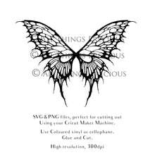 Load image into Gallery viewer, SVG, PNG Clipart, Fairy Wings, for Cricut and Silhouette Machine. Cut out and make your own real fairy wings. For Costumes, Halloween, Cosplay Wings, Adult Wings, Child size wings. Use them for Wedding invitations, sublimation print  or decorations.

