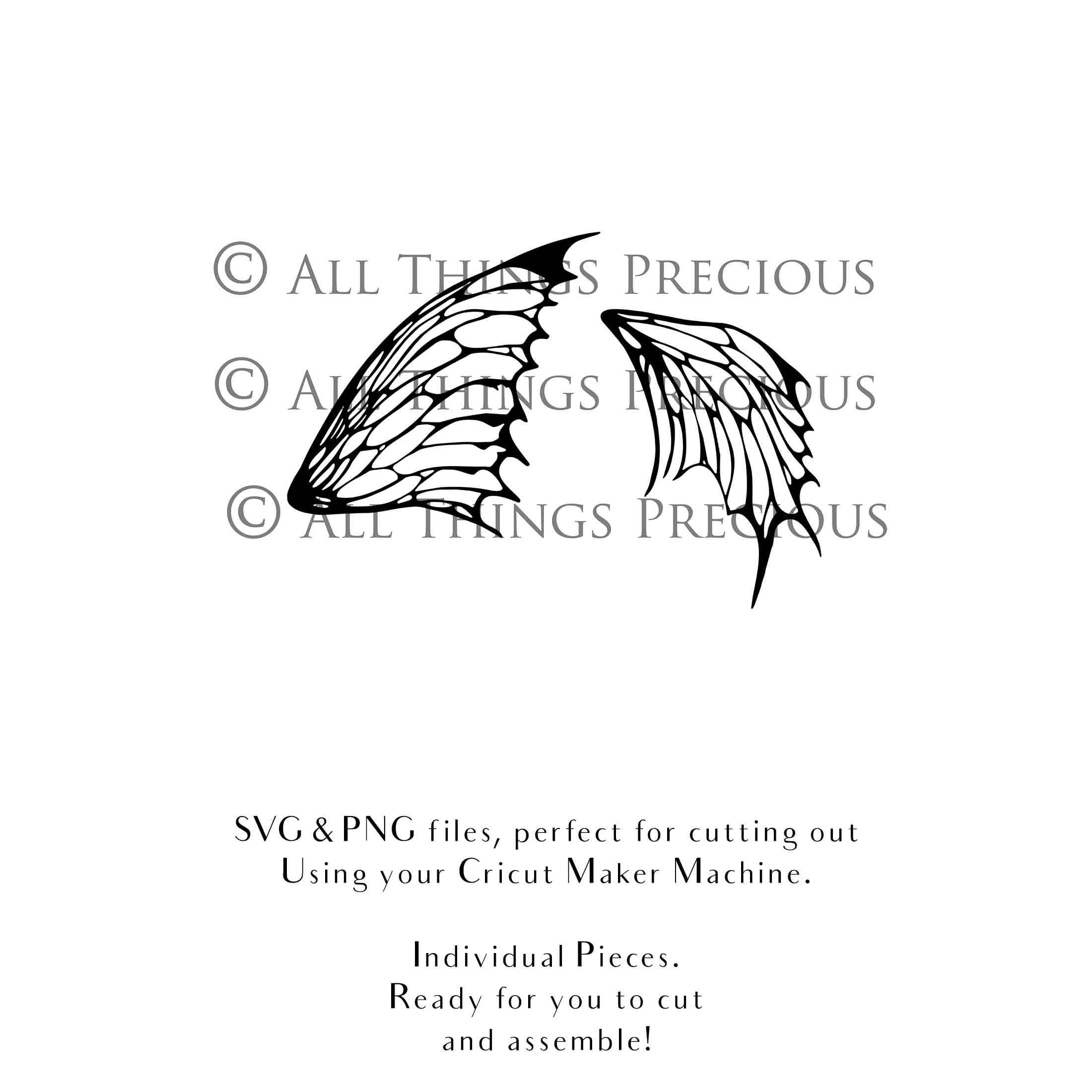 SVG & PNG Fairy/Angel Wing files for Cricut, Silhouette Cameo and other Cutting Machines. Create wearable fairy wings, all sizes. Perfect for Halloween Costumes, Fantasy, Cosplay, Photography. Prints, Wedding, Engagement, Baby Shower invitations, Sublimation Printing, Clip Art and more. Cut and assemble. ATP Textures.