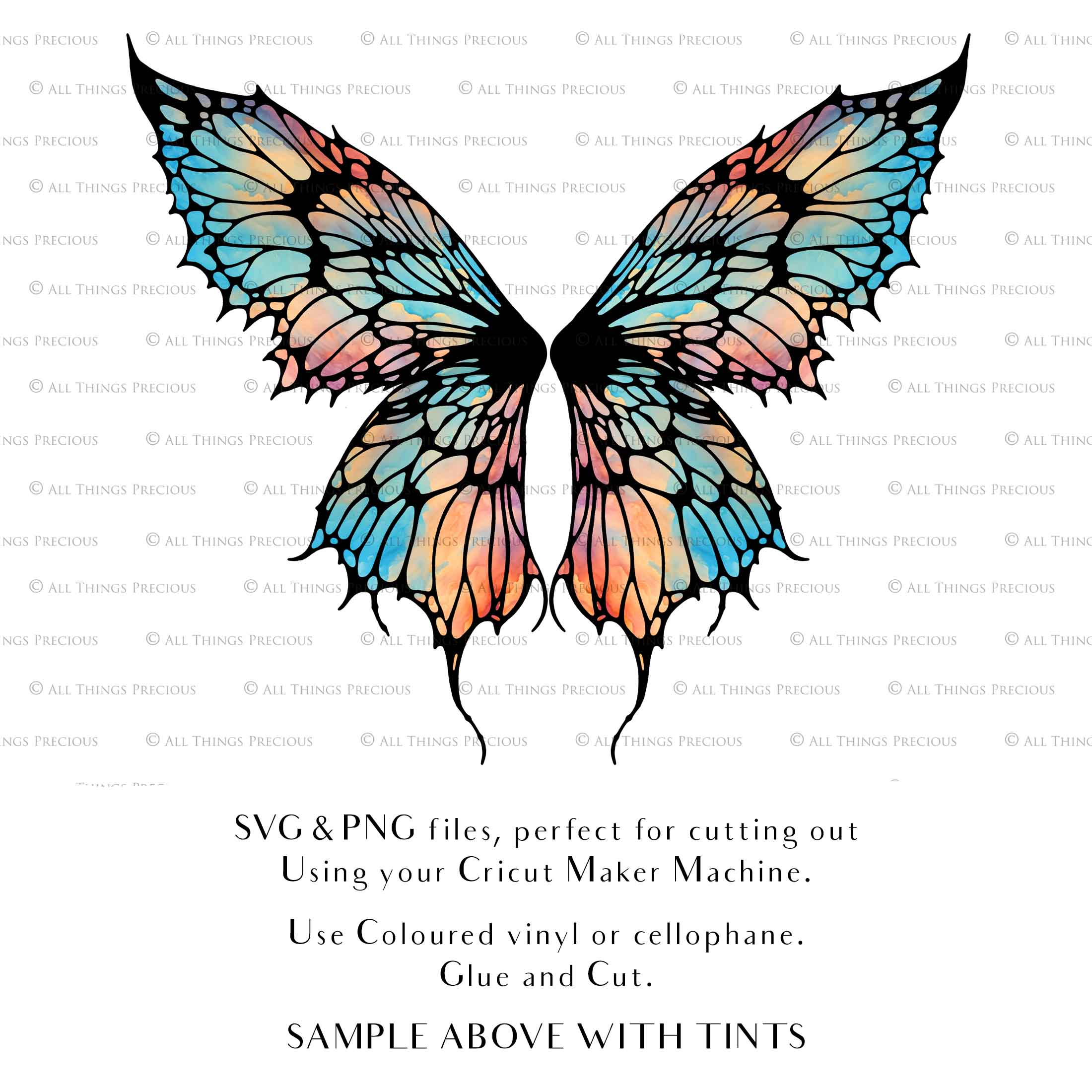 SVG & PNG Fairy/Angel Wing files for Cricut, Silhouette Cameo and other Cutting Machines. Create wearable fairy wings, all sizes. Perfect for Halloween Costumes, Fantasy, Cosplay, Photography. Prints, Wedding, Engagement, Baby Shower invitations, Sublimation Printing, Clip Art and more. Cut and assemble. ATP Textures.