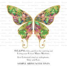Load image into Gallery viewer, SVG, PNG Clipart, Fairy Wings, for Cricut and Silhouette Machine. Cut out and make your own real fairy wings. For Costumes, Halloween, Cosplay Wings, Adult Wings, Child size wings. Use them for Wedding invitations, sublimation print  or decorations.
