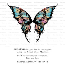 Load image into Gallery viewer, SVG, PNG Clipart, Fairy Wings, for Cricut and Silhouette Machine. Cut out and make your own real fairy wings. For Costumes, Halloween, Cosplay Wings, Adult Wings, Child size wings. Use them for Wedding invitations, sublimation print  or decorations.

