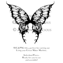 Load image into Gallery viewer, SVG, PNG Clipart, Fairy Wings, for Cricut and Silhouette Machine. Cut out and make your own real fairy wings. For Costumes, Halloween, Cosplay Wings, Adult Wings, Child size wings. Use them for Wedding invitations, sublimation print  or decorations.
