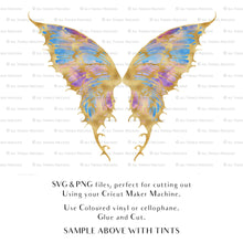 Load image into Gallery viewer, SVG, PNG Clipart, Fairy Wings, for Cricut and Silhouette Machine. Cut out and make your own real fairy wings. For Costumes, Halloween, Cosplay Wings, Adult Wings, Child size wings. Use them for Wedding invitations, sublimation print  or decorations.
