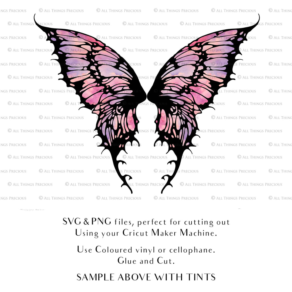 SVG & PNG Fairy/Angel Wing files for Cricut, Silhouette Cameo and other Cutting Machines. Create wearable fairy wings, all sizes. Perfect for Halloween Costumes, Fantasy, Cosplay, Photography. Prints, Wedding, Engagement, Baby Shower invitations, Sublimation Printing, Clip Art and more. Cut and assemble. ATP Textures.