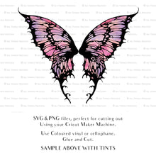 Load image into Gallery viewer, SVG, PNG Clipart, Fairy Wings, for Cricut and Silhouette Machine. Cut out and make your own real fairy wings. For Costumes, Halloween, Cosplay Wings, Adult Wings, Child size wings. Use them for Wedding invitations, sublimation print  or decorations.
