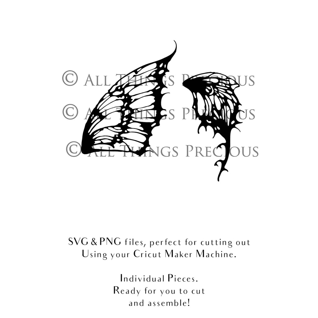 SVG & PNG Fairy/Angel Wing files for Cricut, Silhouette Cameo and other Cutting Machines. Create wearable fairy wings, all sizes. Perfect for Halloween Costumes, Fantasy, Cosplay, Photography. Prints, Wedding, Engagement, Baby Shower invitations, Sublimation Printing, Clip Art and more. Cut and assemble. ATP Textures.