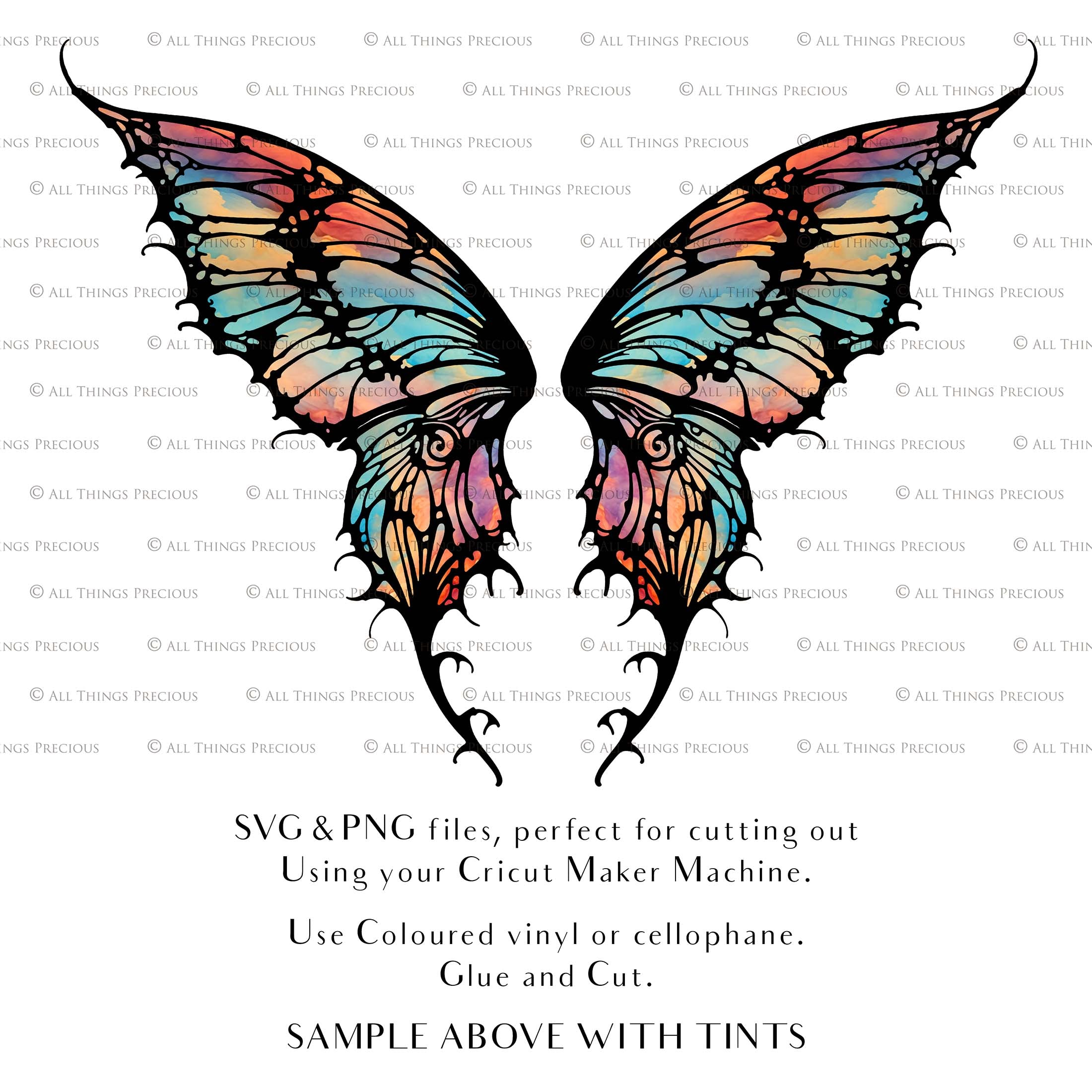 SVG & PNG Fairy/Angel Wing files for Cricut, Silhouette Cameo and other Cutting Machines. Create wearable fairy wings, all sizes. Perfect for Halloween Costumes, Fantasy, Cosplay, Photography. Prints, Wedding, Engagement, Baby Shower invitations, Sublimation Printing, Clip Art and more. Cut and assemble. ATP Textures.