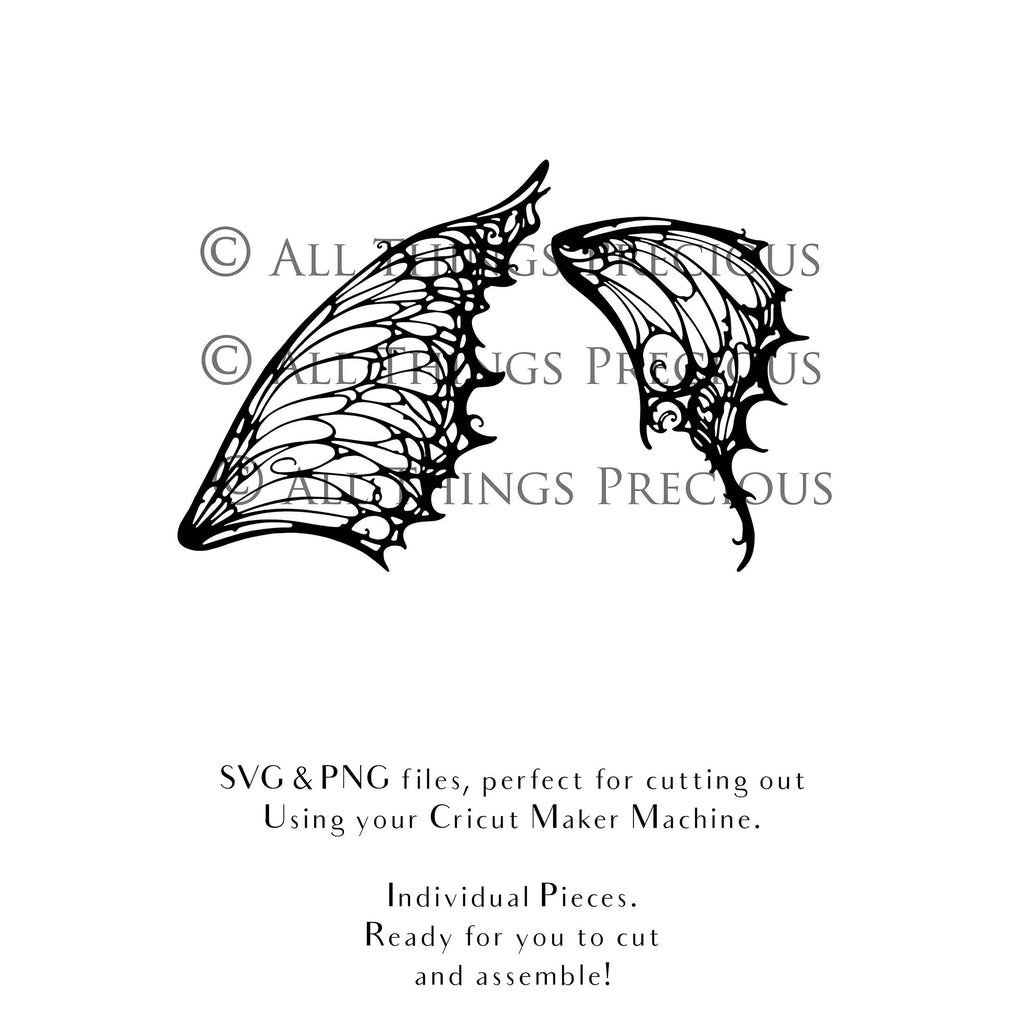 SVG & PNG Fairy/Angel Wing files for Cricut, Silhouette Cameo and other Cutting Machines. Create wearable fairy wings, all sizes. Perfect for Halloween Costumes, Fantasy, Cosplay, Photography. Prints, Wedding, Engagement, Baby Shower invitations, Sublimation Printing, Clip Art and more. Cut and assemble. ATP Textures.