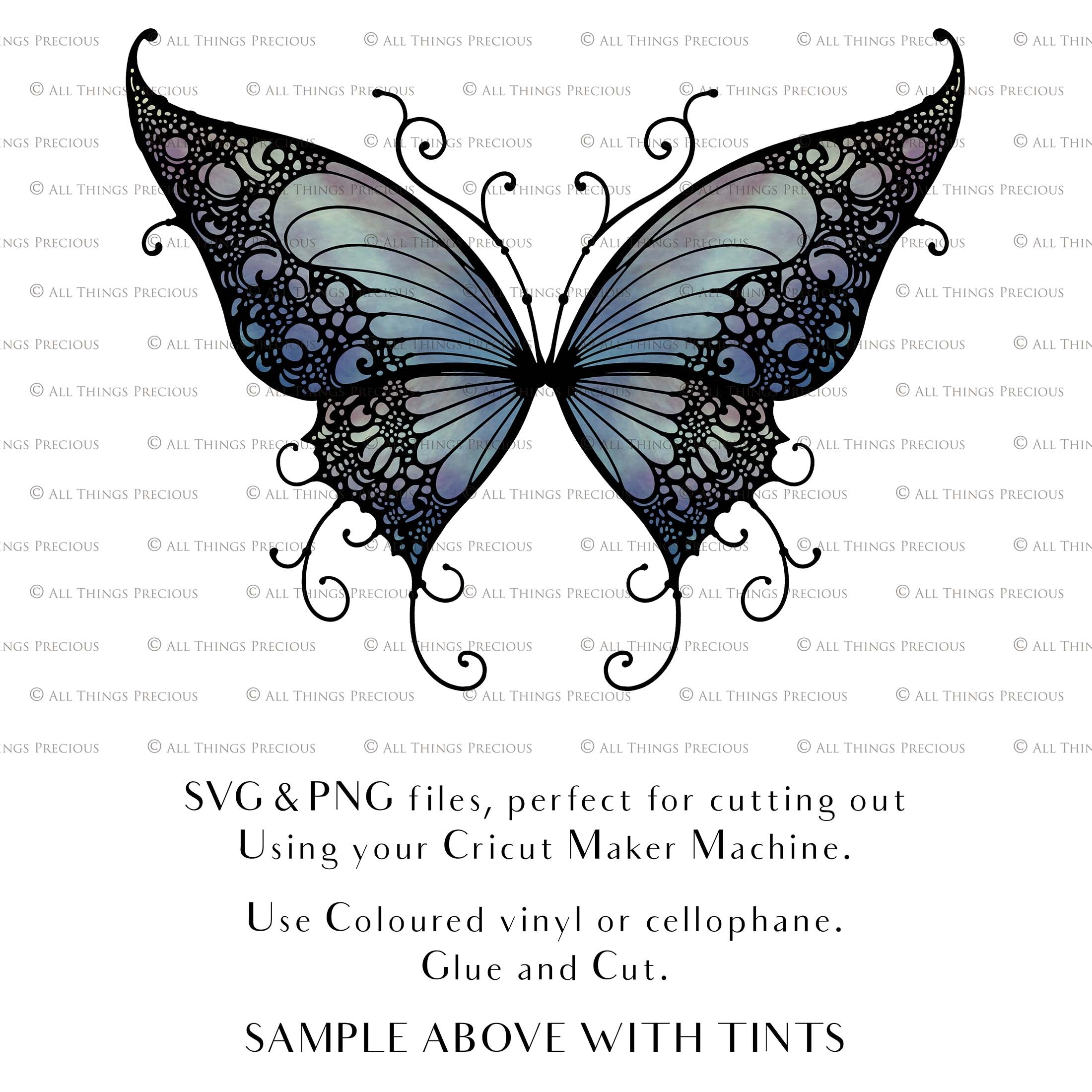 SVG & PNG Fairy/Angel Wing files for Cricut, Silhouette Cameo and other Cutting Machines. Create wearable fairy wings, all sizes. Perfect for Halloween Costumes, Fantasy, Cosplay, Photography. Prints, Wedding, Engagement, Baby Shower invitations, Sublimation Printing, Clip Art and more. Cut and assemble. ATP Textures.