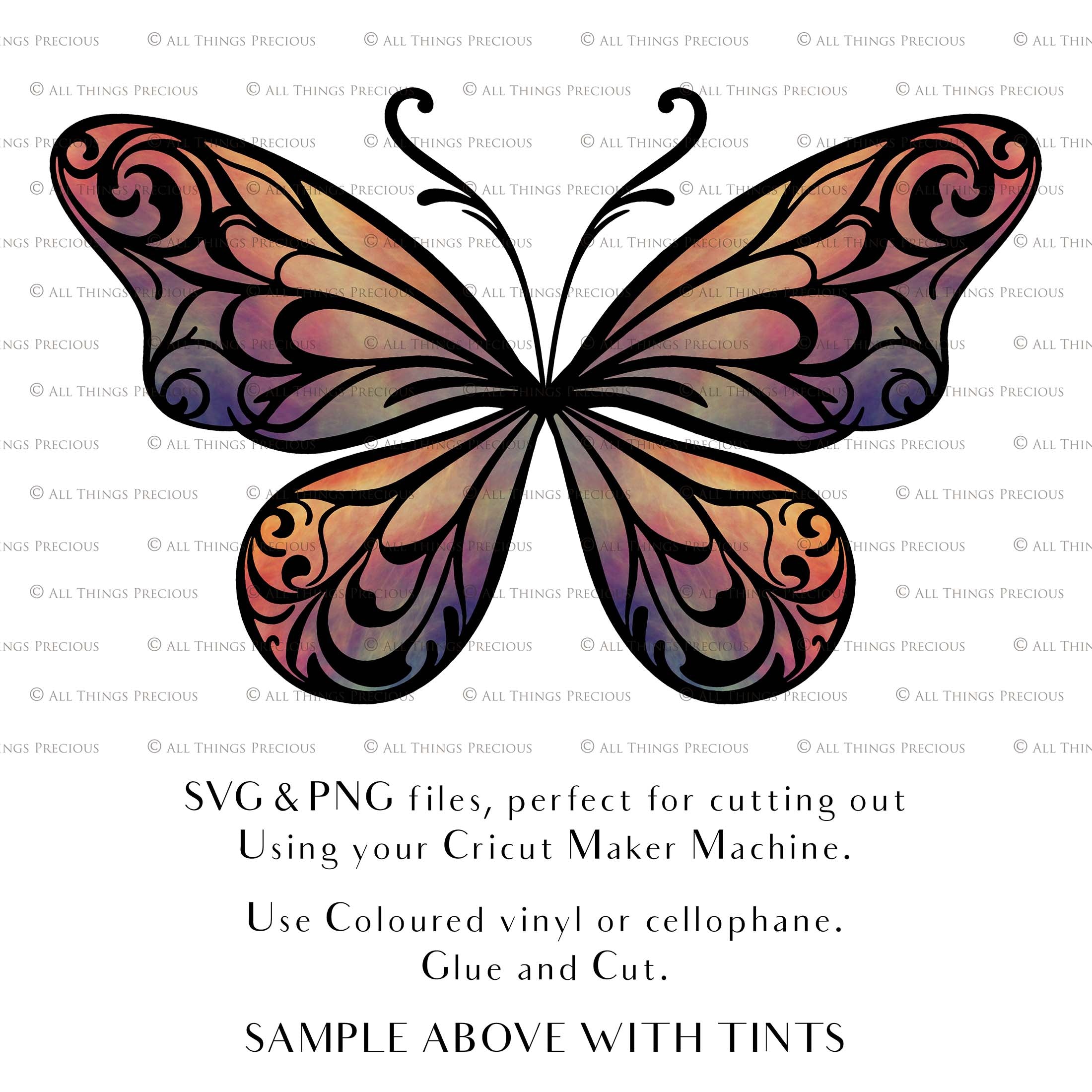 SVG & PNG Fairy/Angel Wing files for Cricut, Silhouette Cameo and other Cutting Machines. Create wearable fairy wings, all sizes. Perfect for Halloween Costumes, Fantasy, Cosplay, Photography. Prints, Wedding, Engagement, Baby Shower invitations, Sublimation Printing, Clip Art and more. Cut and assemble. ATP Textures.