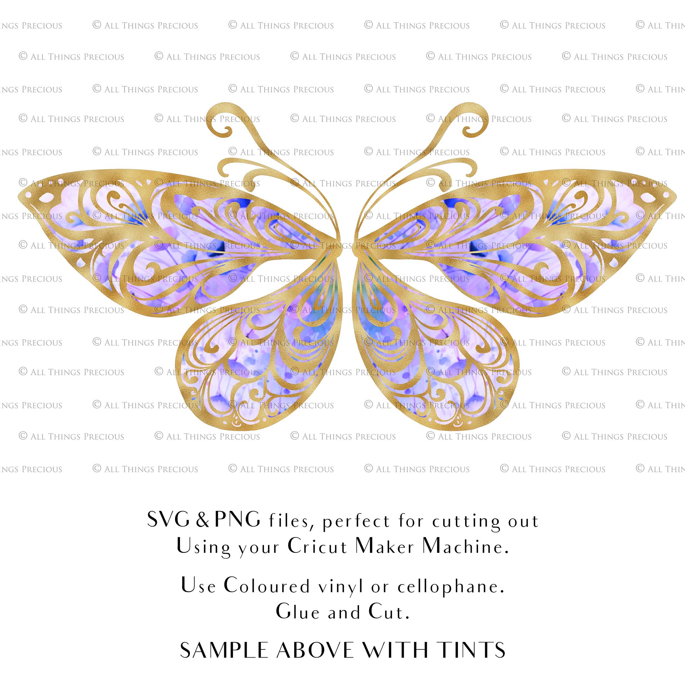 SVG & PNG Fairy Wing files for Cricut or Silhouette Cameo Cutting Machine. To create wearable fairy wings, in adult or children sizes. Use this graphic design for Halloween Costumes, Fantasy or Cosplay or photography. Use as prints in weddings, engagements or baby shower invitations. for you to cut and assemble.