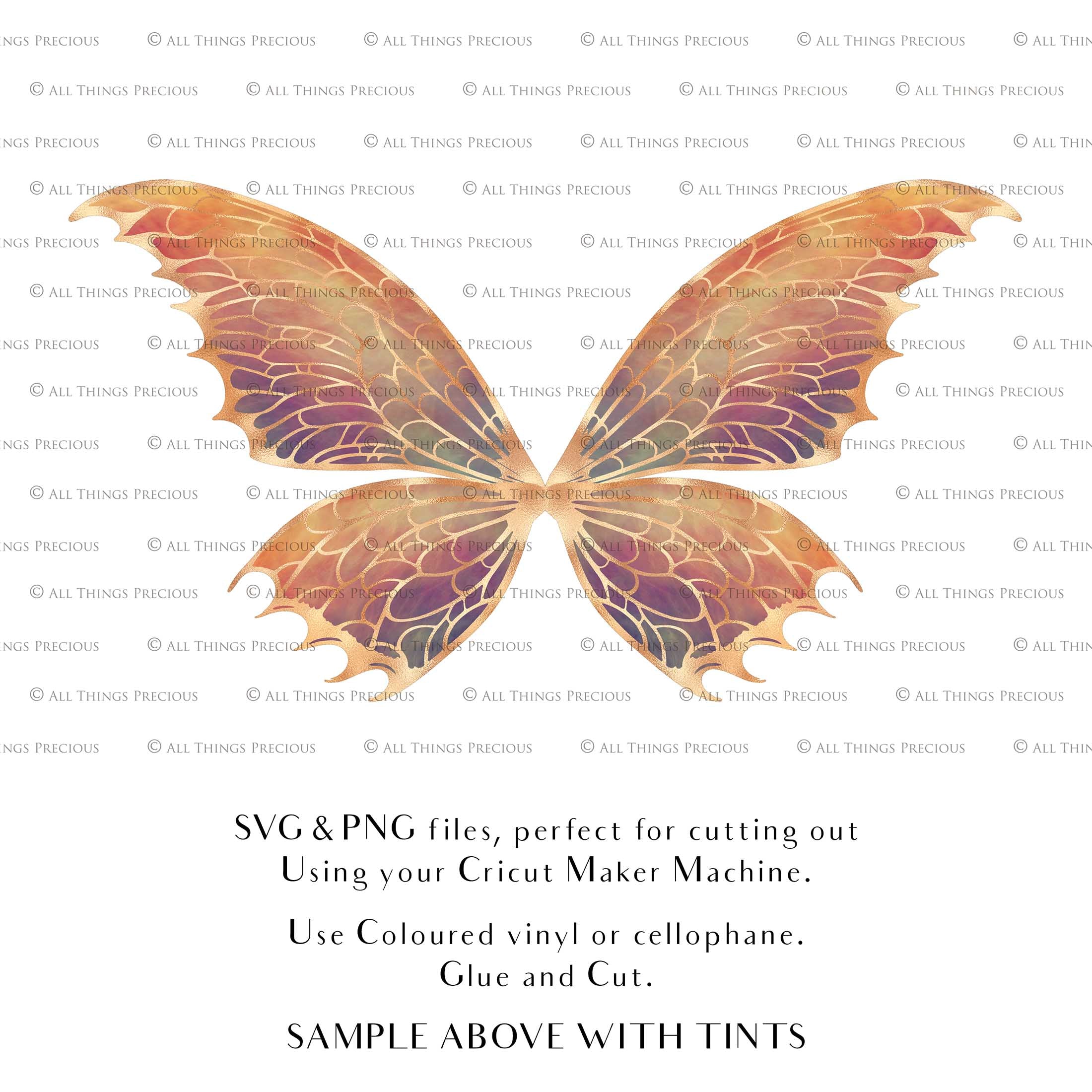 SVG & PNG Fairy/Angel Wing files for Cricut, Silhouette Cameo and other Cutting Machines. Create wearable fairy wings, all sizes. Perfect for Halloween Costumes, Fantasy, Cosplay, Photography. Prints, Wedding, Engagement, Baby Shower invitations, Sublimation Printing, Clip Art and more. Cut and assemble. ATP Textures.
