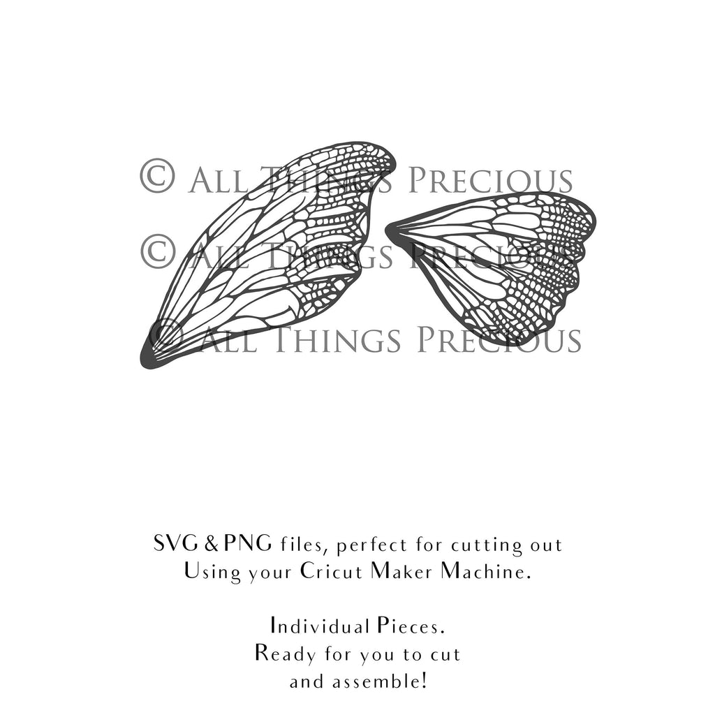 SVG & PNG Fairy Wing files for Cricut or Silhouette Cameo Cutting Machine. To create wearable fairy wings, in adult or children sizes. Use this graphic design for Halloween Costumes, Fantasy or Cosplay or photography. Use as prints in weddings, engagements or baby shower invitations. for you to cut and assemble.