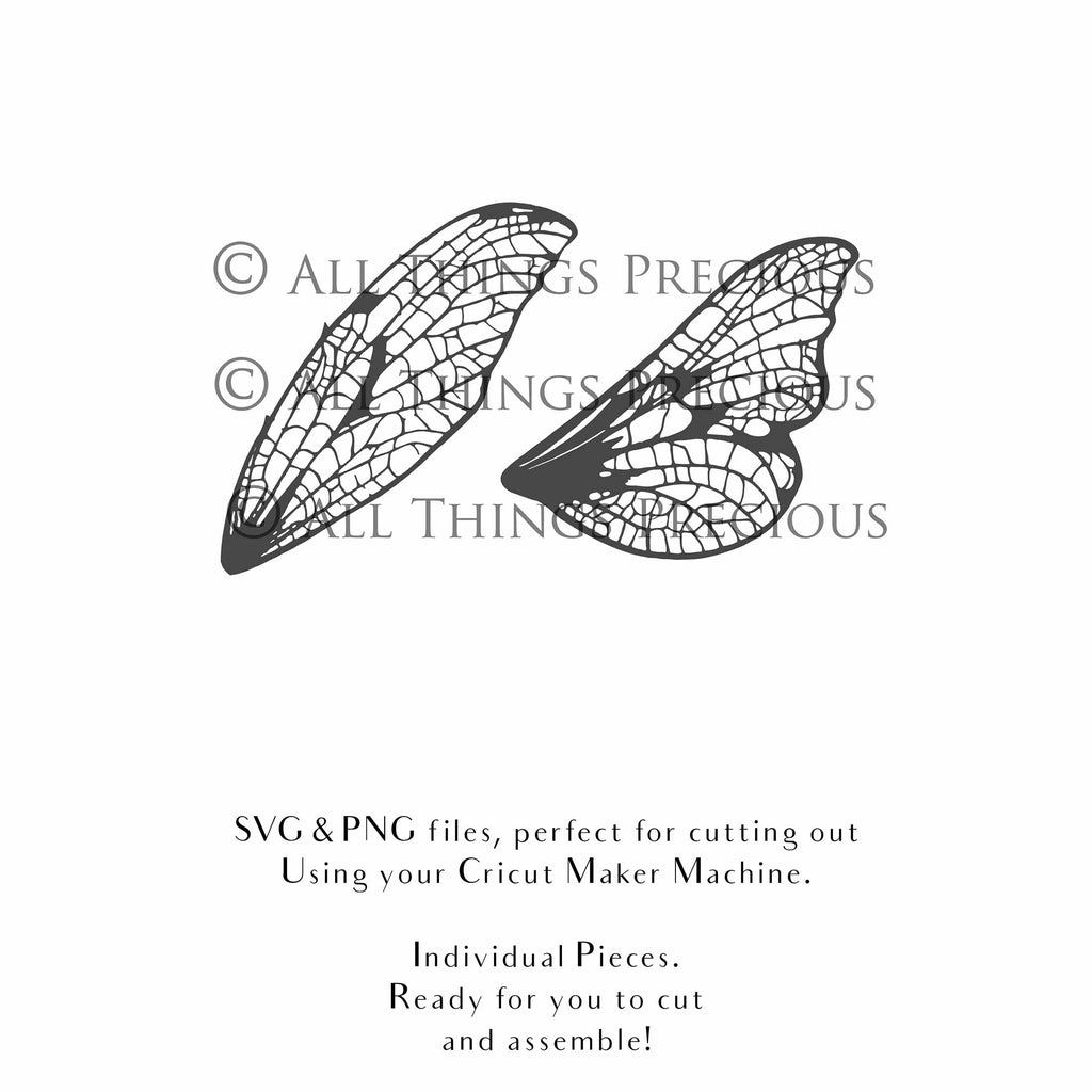 SVG & PNG Fairy Wing files for Cricut or Silhouette Cameo Cutting Machine. To create wearable fairy wings, in adult or children sizes. Use this graphic design for Halloween Costumes, Fantasy or Cosplay or photography. Use as prints in weddings, engagements or baby shower invitations. for you to cut and assemble.