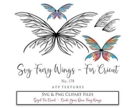 SVG & PNG Fairy/Angel Wing files for Cricut, Silhouette Cameo and other Cutting Machines. Create wearable fairy wings, all sizes. Perfect for Halloween Costumes, Fantasy, Cosplay, Photography. Prints, Wedding, Engagement, Baby Shower invitations, Sublimation Printing, Clip Art and more. Cut and assemble. ATP Textures.