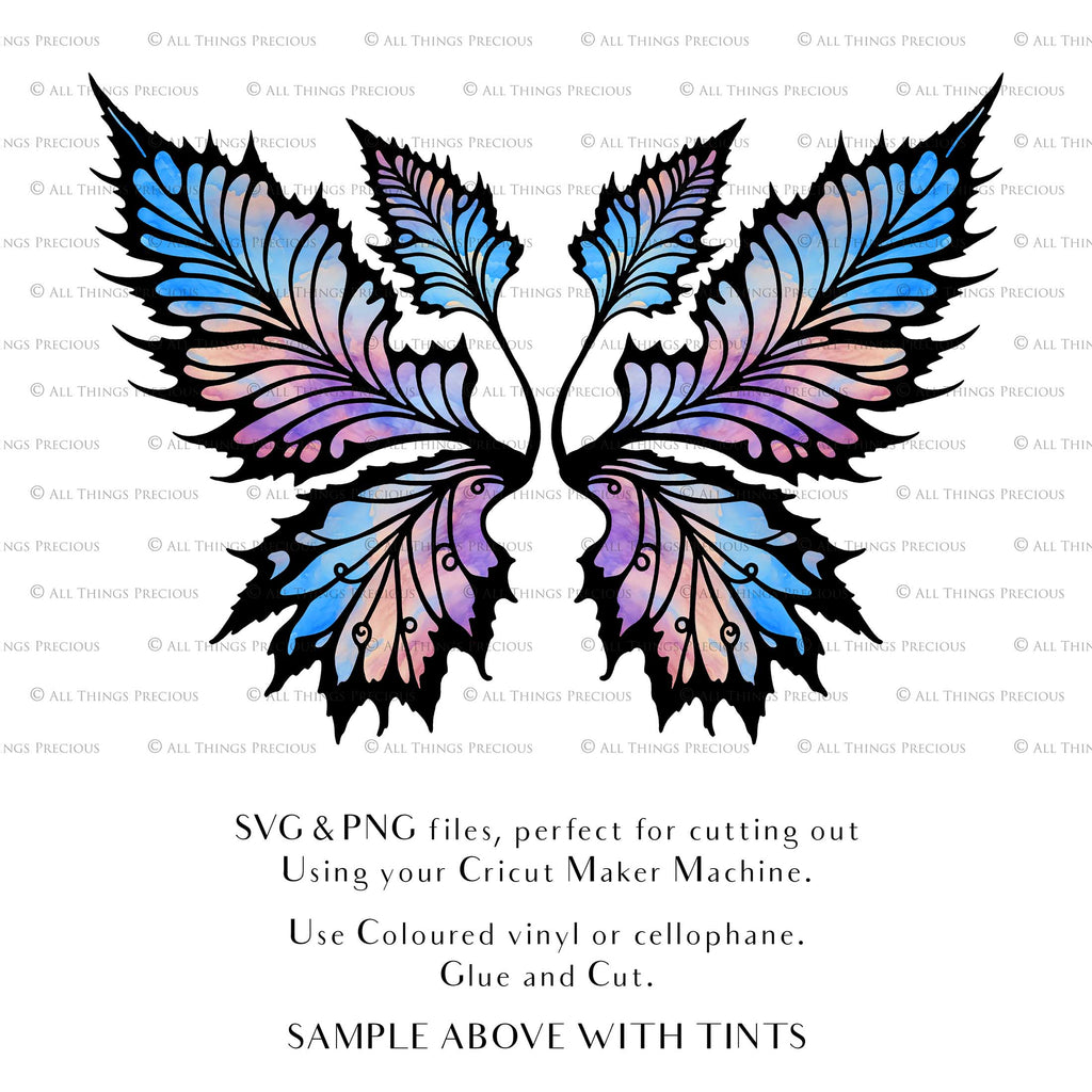 SVG and Png Fairy wings for cricut or cutting machines. Individual wing parts to cut and assemble. Adult size, kids, child, halloween event wings. For photographers and designers. By ATP Textures.