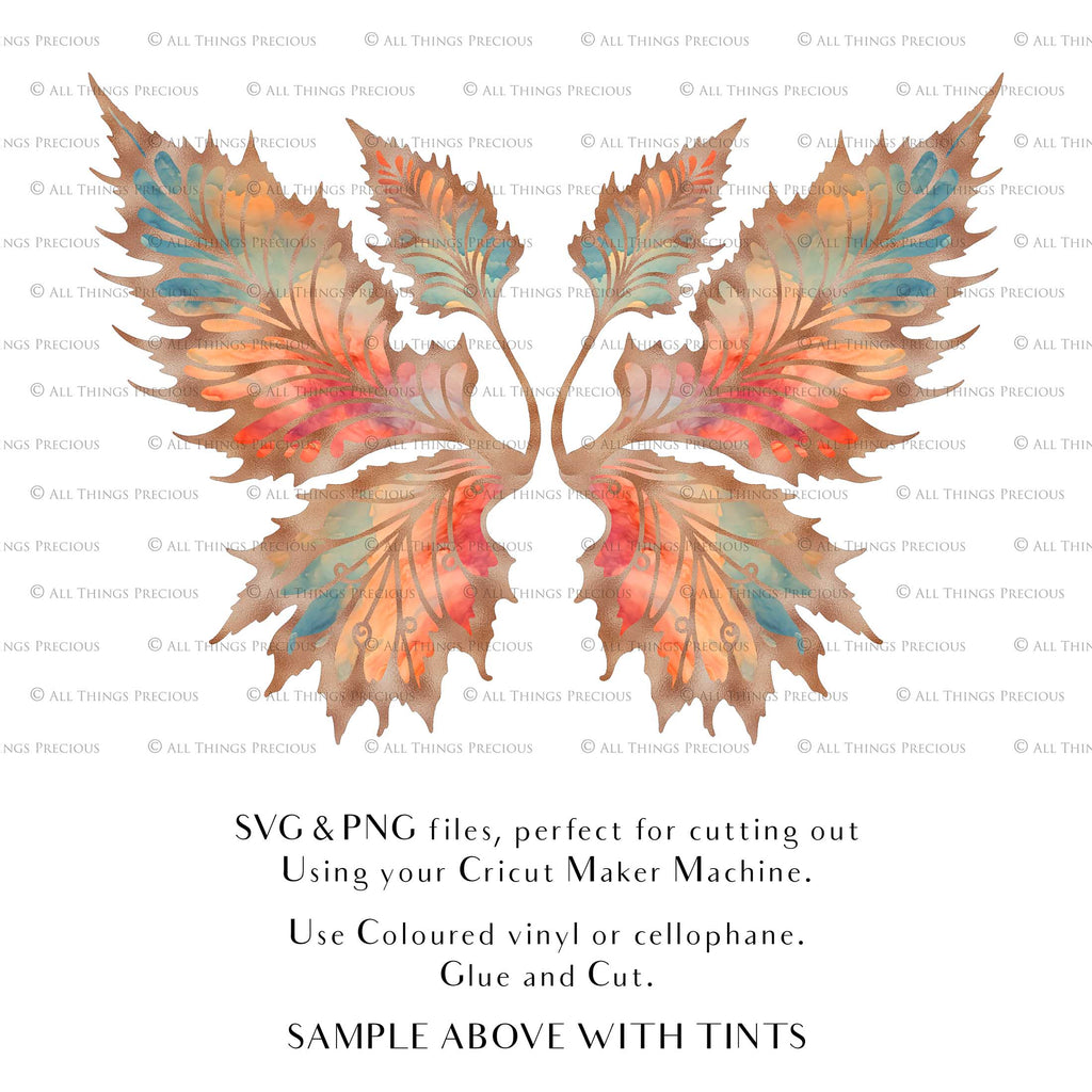 SVG and Png Fairy wings for cricut or cutting machines. Individual wing parts to cut and assemble. Adult size, kids, child, halloween event wings. For photographers and designers. By ATP Textures.