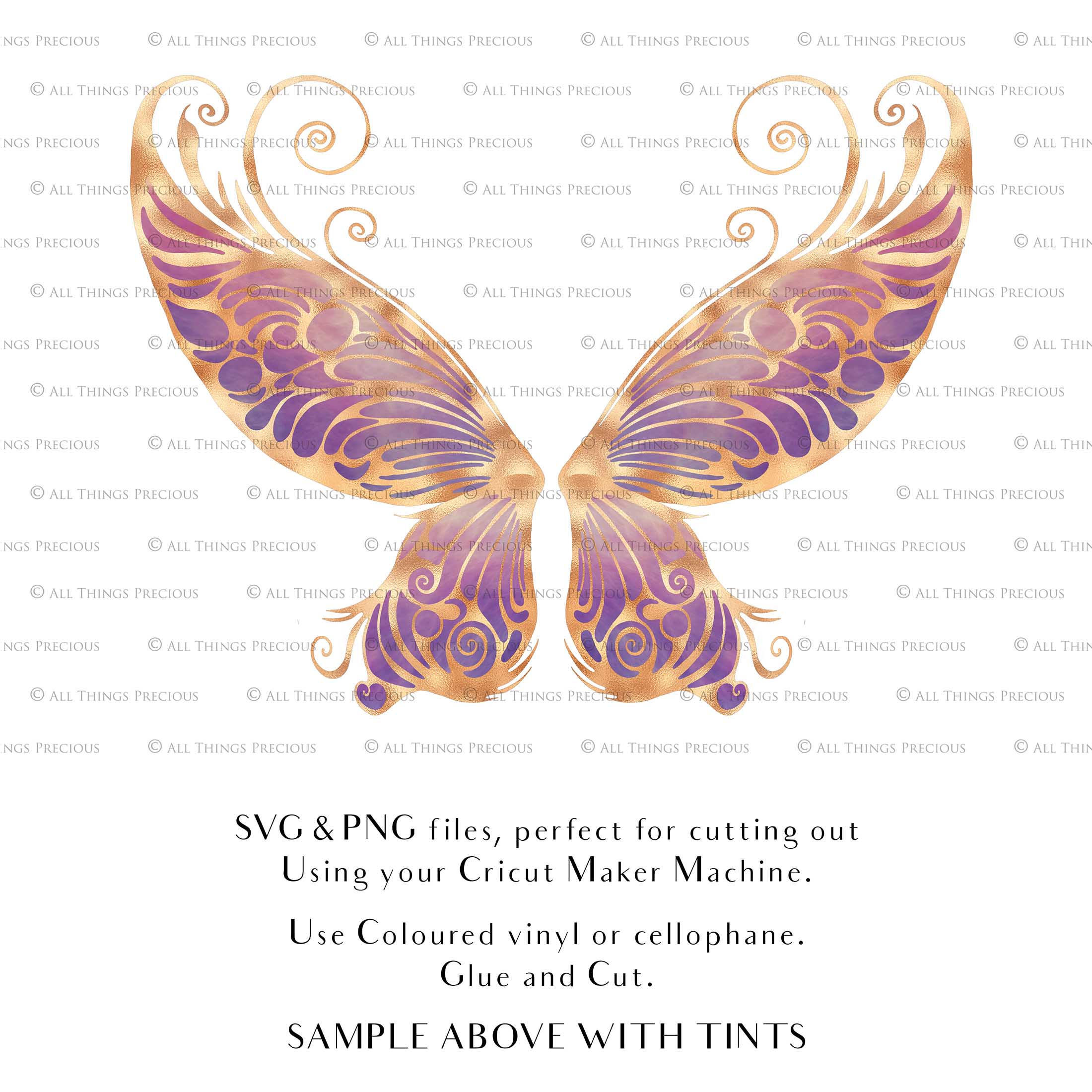 SVG and Png Fairy wings for cricut or cutting machines. Individual wing parts to cut and assemble. Adult size, kids, child, halloween event wings. For photographers and designers. By ATP Textures.