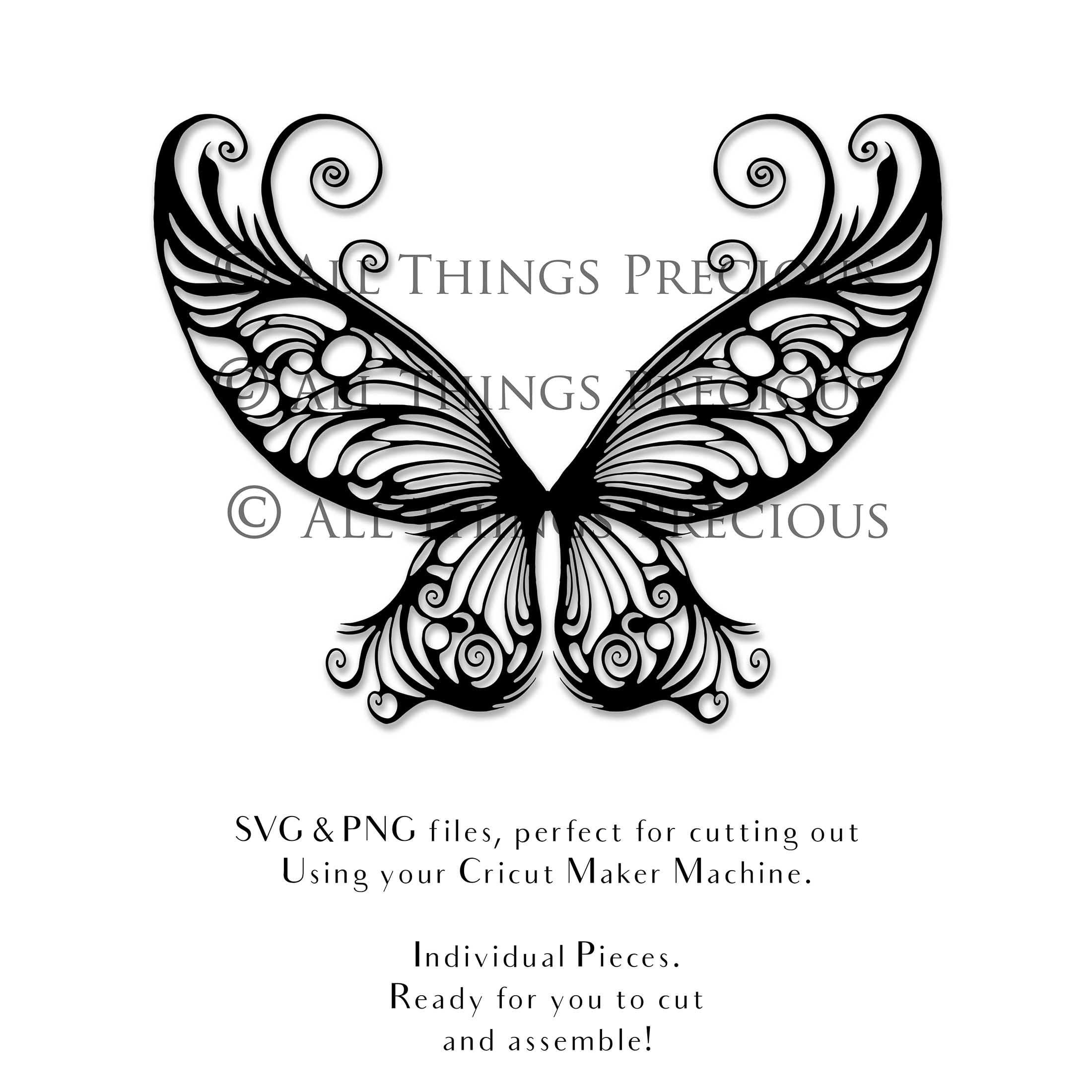 SVG and Png Fairy wings for cricut or cutting machines. Individual wing parts to cut and assemble. Adult size, kids, child, halloween event wings. For photographers and designers. By ATP Textures.