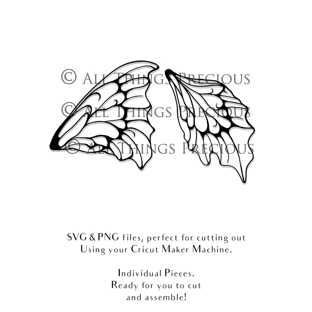 SVG and Png Fairy wings for cricut or cutting machines. Individual wing parts to cut and assemble. Adult size, kids, child, halloween event wings. For photographers and designers. By ATP Textures.