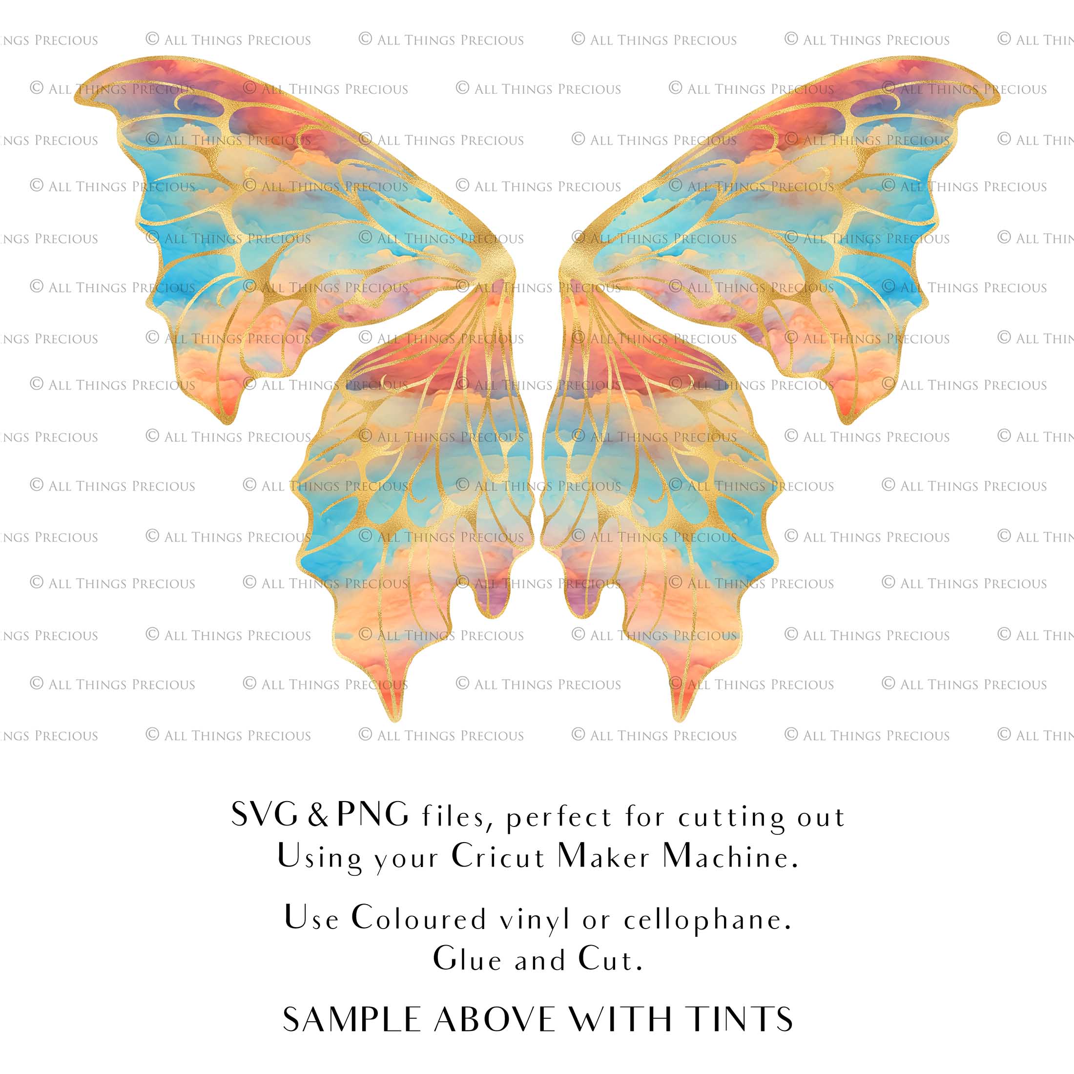 SVG and Png Fairy wings for cricut or cutting machines. Individual wing parts to cut and assemble. Adult size, kids, child, halloween event wings. For photographers and designers. By ATP Textures.