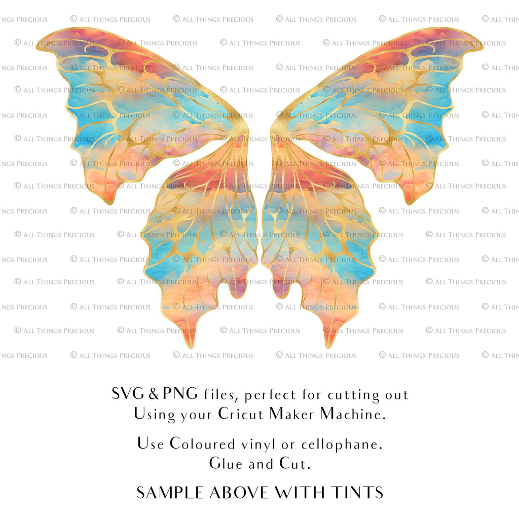 SVG and Png Fairy wings for cricut or cutting machines. Individual wing parts to cut and assemble. Adult size, kids, child, halloween event wings. For photographers and designers. By ATP Textures.