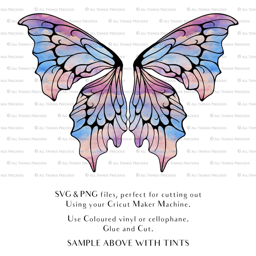 SVG and Png Fairy wings for cricut or cutting machines. Individual wing parts to cut and assemble. Adult size, kids, child, halloween event wings. For photographers and designers. By ATP Textures.