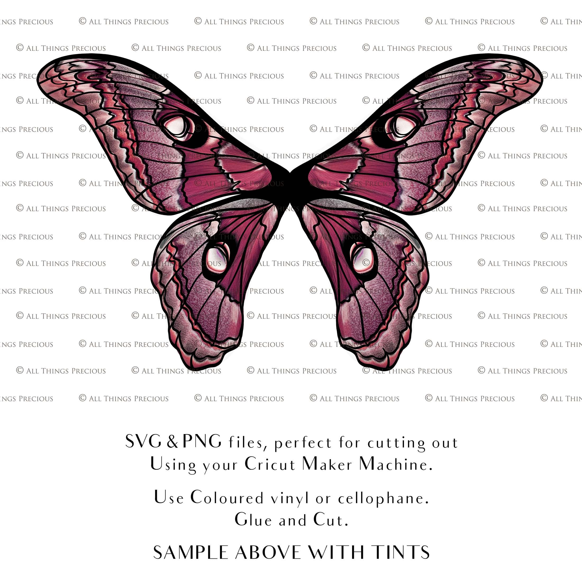 SVG and Png Fairy wings for cricut or cutting machines. Individual wing parts to cut and assemble. Adult size, kids, child, halloween event wings. For photographers and designers. By ATP Textures.