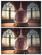 Load image into Gallery viewer, Digital Background with Snow Globe, snow flurries and a PSD Template included in the set.The globe is transparent, perfect for you to add your own images and retain the snow globe effect. This file is 6000 x 4000, 300dpi. High resolution. This is a DIGITAL product. Includes png overlay with the snow globe effect added.

