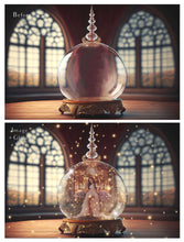Load image into Gallery viewer, Digital Background with Snow Globe, snow flurries and a PSD Template included in the set.The globe is transparent, perfect for you to add your own images and retain the snow globe effect. This file is 6000 x 4000, 300dpi. High resolution. This is a DIGITAL product. Includes png overlay with the snow globe effect added.
