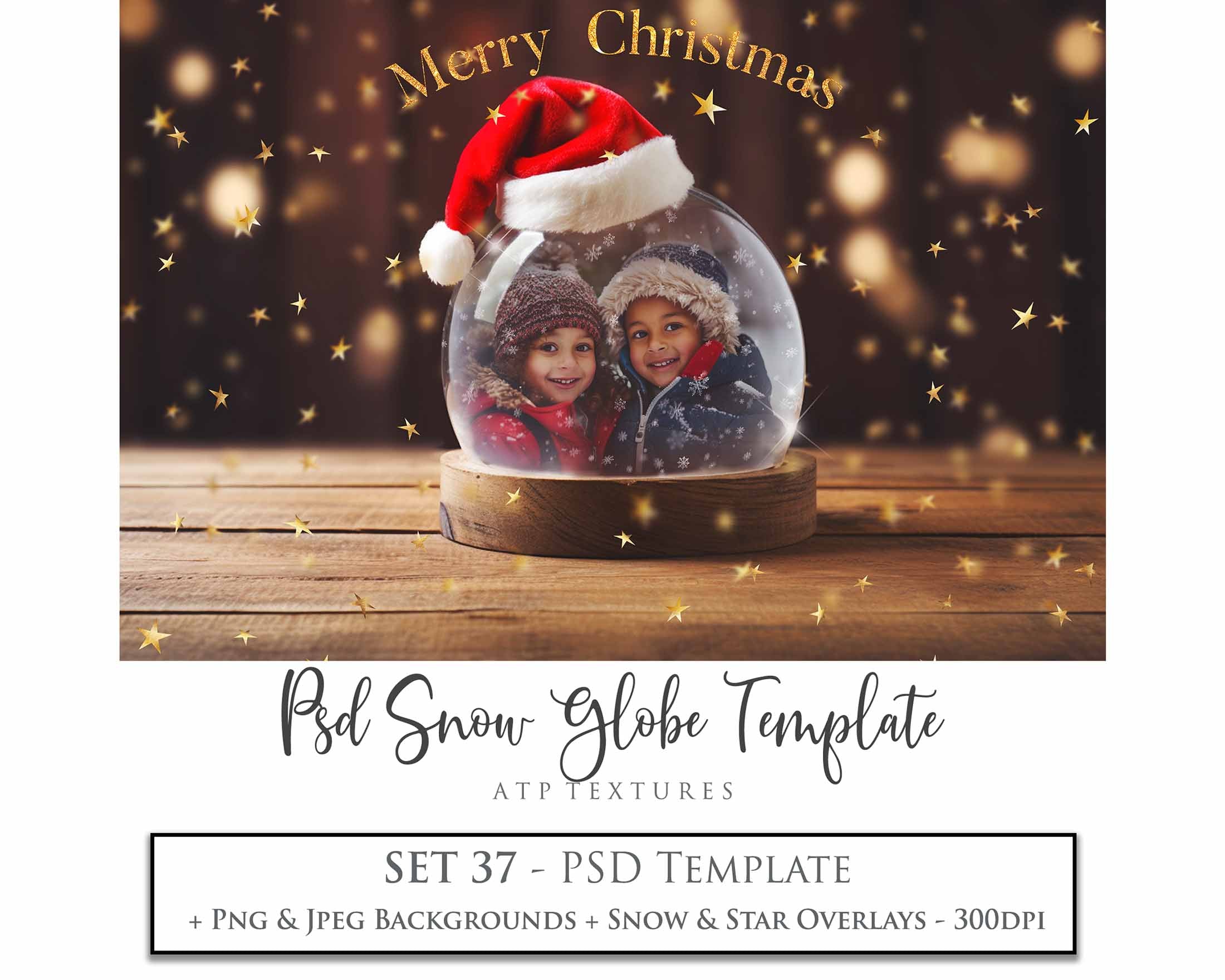 Digital Snow Globe Background, with Png snow overlays & PSD Template. The globe is transparent, perfect for adding your own images and retain the glass effect.The file is 6000 x 4000, 300dpi. Png Included. Use for Christmas edits, Photography, Card Crafts, Scrapbooking. Xmas Backdrops. Santa holding a glass ball.