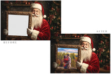 Load image into Gallery viewer, Digital Santa frame background, with snow or glow flurries and a PSD Template included in the set.The globe is transparent, Add your own images and save for scrapbooking or cards. This file is 6000 x 4000, 300dpi.  - ATP Textures
