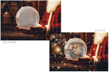 Load image into Gallery viewer, Digital Snow Globe Background. Png snow and glow overlays with PSD Template. The globe is transparent, perfect for adding your own images and retain the glass effect. Nutcracker Mouse Christmas. The file is 6000 x 4000, 300dpi. Png Included. Use for Xmas edits, Photography, Card Crafts, Scrapbooking. ATP Textures
