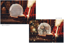Load image into Gallery viewer, Digital Snow Globe Background. Png snow and glow overlays with PSD Template. The globe is transparent, perfect for adding your own images and retain the glass effect. Nutcracker Mouse Christmas. The file is 6000 x 4000, 300dpi. Png Included. Use for Xmas edits, Photography, Card Crafts, Scrapbooking. ATP Textures
