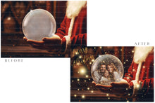 Load image into Gallery viewer, Digital Snow Globe Background. Png snow and glow overlays with PSD Template. The globe is transparent, perfect for adding your own images and retain the glass effect. Nutcracker Mouse Christmas. The file is 6000 x 4000, 300dpi. Png Included. Use for Xmas edits, Photography, Card Crafts, Scrapbooking. ATP Textures
