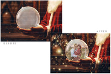 Load image into Gallery viewer, Digital Snow Globe Background. Png snow and glow overlays with PSD Template. The globe is transparent, perfect for adding your own images and retain the glass effect. Nutcracker Mouse Christmas. The file is 6000 x 4000, 300dpi. Png Included. Use for Xmas edits, Photography, Card Crafts, Scrapbooking. ATP Textures
