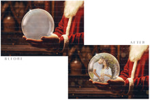 Load image into Gallery viewer, Digital Snow Globe Background. Png snow and glow overlays with PSD Template. The globe is transparent, perfect for adding your own images and retain the glass effect. Nutcracker Mouse Christmas. The file is 6000 x 4000, 300dpi. Png Included. Use for Xmas edits, Photography, Card Crafts, Scrapbooking. ATP Textures
