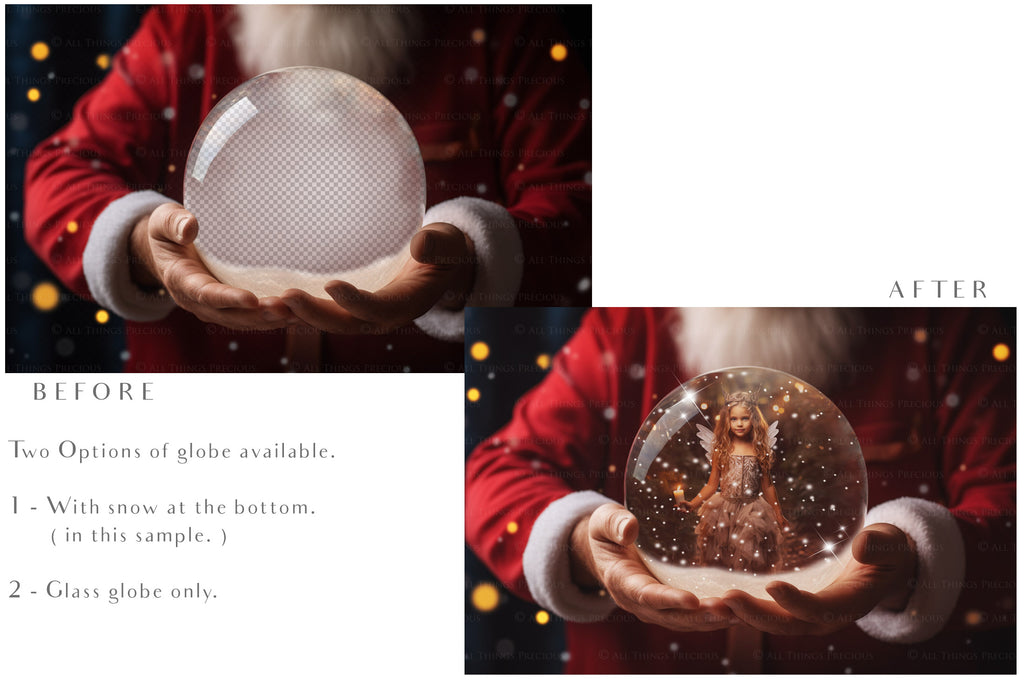 Digital Snow Globe Background, with snow flurries and a PSD Template included in the set.The globe is transparent, perfect for adding your own images and retain the glass  effect.The file is 6000 x 4000, 300dpi. Png Included.