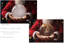 Load image into Gallery viewer, Digital Snow Globe Background, with snow flurries and a PSD Template included in the set.The globe is transparent, perfect for adding your own images and retain the glass  effect.The file is 6000 x 4000, 300dpi. Png Included.
