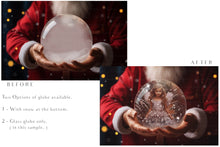 Load image into Gallery viewer, Digital Snow Globe Background, with snow flurries and a PSD Template included in the set.The globe is transparent, perfect for adding your own images and retain the glass  effect.The file is 6000 x 4000, 300dpi. Png Included.
